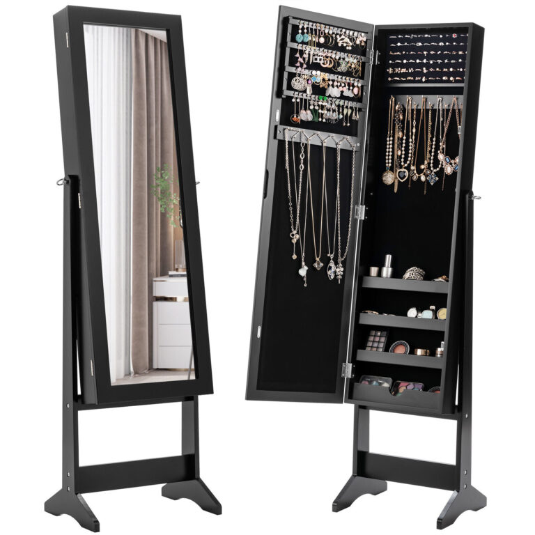 Mirrored Jewelry Armoire Bedroom Standing Jewelry Cabinet Storage Organizer