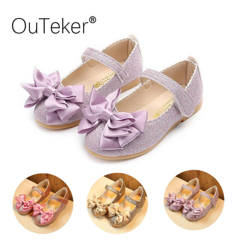 Girls Leather Shoes Wedding Party Dress Bow Princess Dance Flats Toddlers Shoes