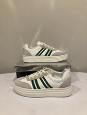 Ladies Mens White & Green Stripe  Retro Chunky Sole Trainers Size 8