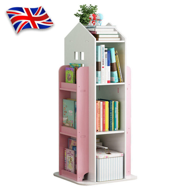 3 Tier 360° Rotating Bookcase Children Kids Book Shelf Rack Storage Bookshelf UK