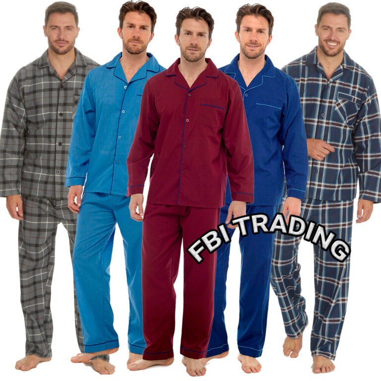 Mens Plain Traditional Woven Pyjamas Set Sleeping Nightwear Pjs M-XXL