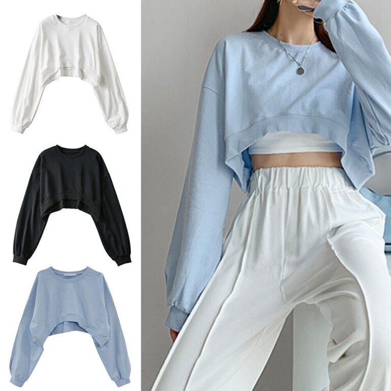 Female Top Cropped Crop Top Sweatshirt Causal Round Neck Womens Korean