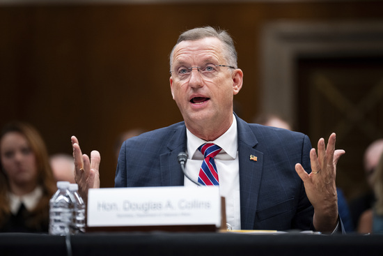 UNITED STATES - JUNE 24: Secretary of Veterans Affairs Doug Collins testifies during the Senate Appropriations Subcommittee on Military Construction, Veterans Affairs, and Related Agencies hearing on the FY2026 budget request for the Department of Veterans Affairs in the Dirksen Senate Office Building on Tuesday, June 24, 2025. (Bill Clark/CQ Roll Call via AP Images)