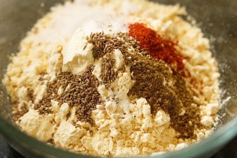 batter ingredients in a mixing bowl. 