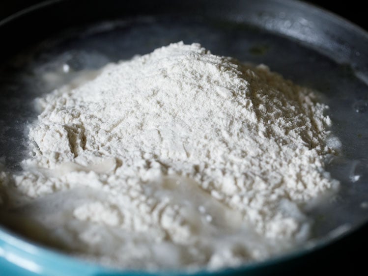 added rice flour to the hot water. 