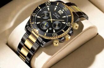 Men’s Luxury Business Watch with Stainless Steel Strap Black & Gold Quartz UK