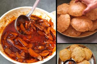 Sweet and Tangy Raw Mango Launji with Aloo-Pyaaz Poori