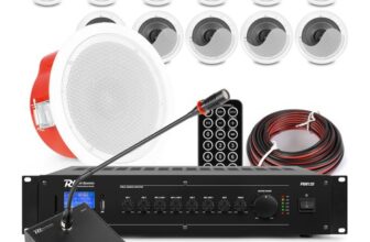 Power Dynamics 12x CSF 5″ 100V Commercial Ceiling Speaker System with Paging Mic