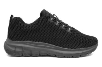 Womens Trainers Black Adults Ladies Slip On Elasticated Laces Knitted SIZE