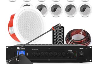 Power Dynamics 12x CSF 5″ 100V Commercial Ceiling Speaker System with Paging Mic