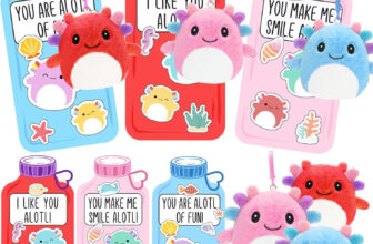 Valentines Day Gifts for Kids – 24 Pack Axolotl Plush Toys Keychains with Valent