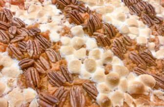 Sweet Potato Casserole with Marshmallows & Pecans