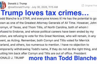 Trump Decides He’d Rather Have Tax Crimes and Rewards for Terrorists Than a Todd Blanche Confirmation