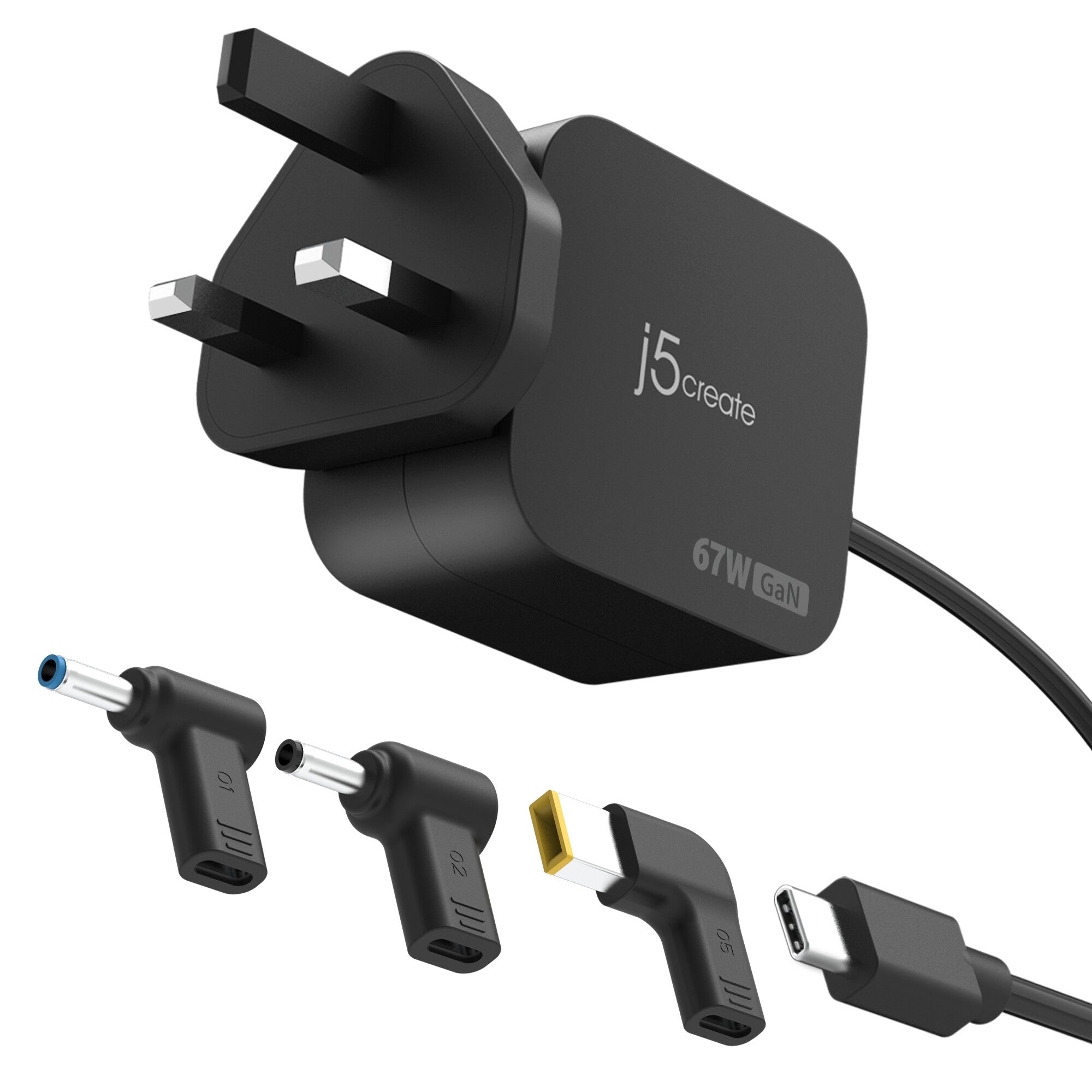 j5create JUP1565DCF3A-FN 67W GaN PD USB-C® Mini Charger with 3 Types of DC Connector – UK