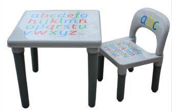 Kids Table and Chair Set Grey ABC Alphabet Childrens  – Toddlers Childs