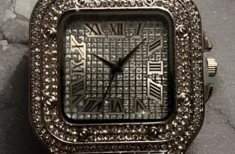 Silver Mens Iced Out Square Face Watch Luxury Crystal CZ Bling
