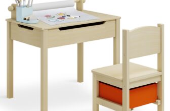 Kids Table and Chair Sets Toddler Childrens Activity Table with Paper Roll Wood