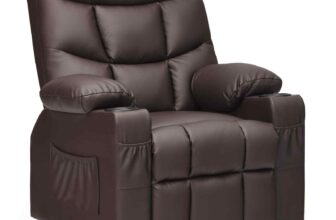 Costway Kids Youth Recliner Chair Toddler Upholstered Lounge Recliner-Coffee