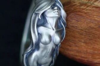 Men’s Womens Silver Naked Lady Nordic Skull Punk Biker Fashion Adjustable Ring
