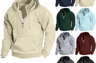 Men’s Casual Long-Sleeve Quarter-Zip Hoodie Hooded Plain Sweatshirt Streetwear