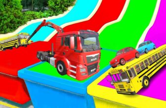Flatbed Trailer Cars Transportation with Truck – Speedbumps vs Cars vs Train – BeamNG.Drive