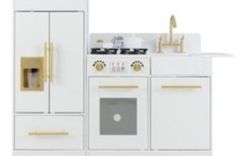 COSTWAY Kids Play Kitchen Set Toddler Wooden Pretend Toy Kitchen Playset-White
