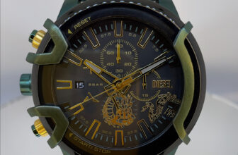 Brand New Diesel Griffed Chronograph Gold Green Leather Strap Watch DZ4651