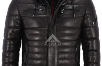 Men’s Real Leather Jacket Puffer Hooded Black Hoodie Fully Quilted Jacket 2006