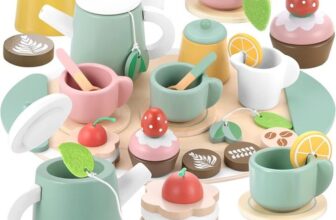 GAGAKU Wooden Tea Set Toys Play for Kids Pretend Play Kitchen Accessories