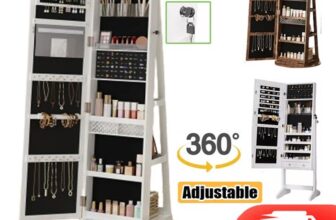 Jewelry Storage Cabinet Full-Length Mirror Lockable 360° Swivel Armoire Shelf