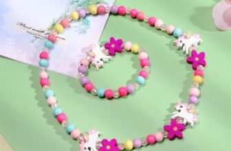 Unicorn Jewelry for Little Girls Wooden Bracelet Necklace Child