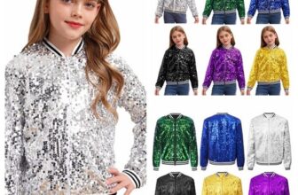 UK Kids Girls Sparkle Sequins Bomber Jacket Coat Hip Hop Jazz Dance Tops Outwear