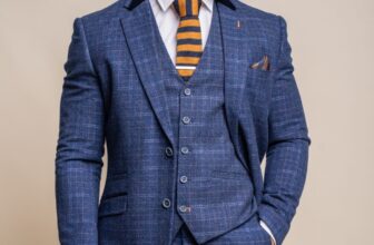 Cavani Men’s Navy Houndstooth Slim Tweed Suit Clearance Sale Was £229.97