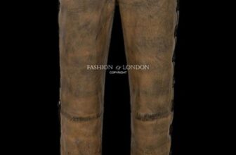 Men’s Leather Biker Trouser LACED JEANS STYLE’ Dirty Brown Napa Pants 00126