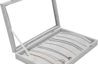 Grey Velvet Jewellery Storage Organiser Tray – Necklace Holder Display Case Box