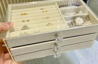 3 Tier Jewelry organizer Box,Velvet Trays for necklace, Earrings, Bracelet Beige