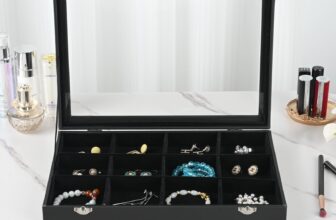 Jewellery Box Organizer Display Case with Velvet Lining Transparent Glass 12Grid