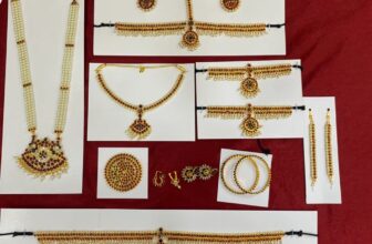 New Bharatanatyam/kuchipudi Temple Jewellery Set -Green/Red Kemp Stones(13 item)