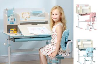 Height Adjustable Kids Desk and Chair Set, for Ages 3-12 Years