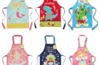 Boys Girls Kids PVC Easy Clean Wipe Printed Kitchen Cotton Cooking Apron Age 4+