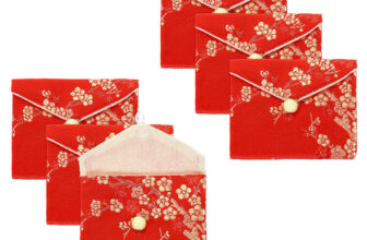 6 Pcs Jewelry Chinese Style Silk Purse Pouch Jewelry Organizer Bags, Red