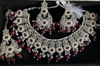 Indian Jewellery Indian Set Pakistani Choker necklace Earrings Silver Pearl