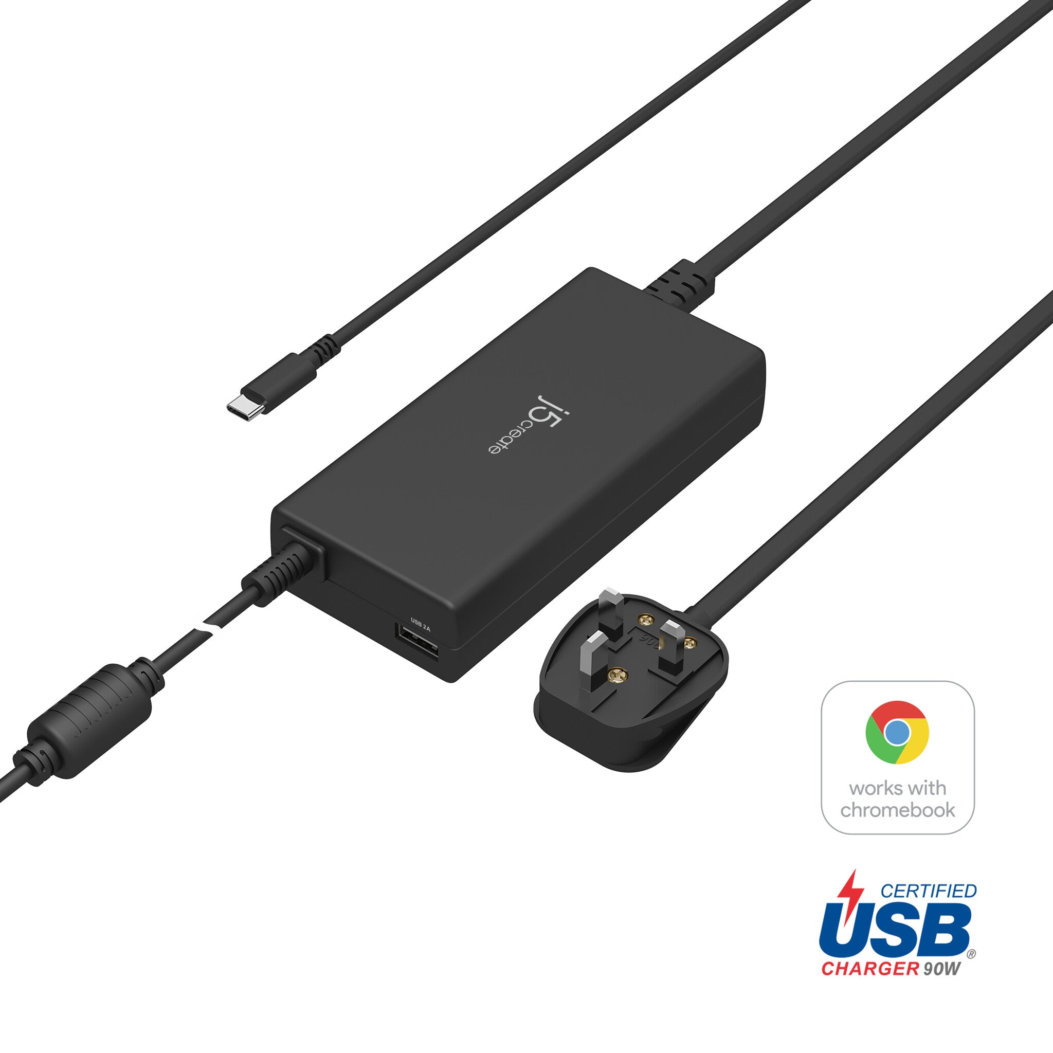 j5create JUP2290C-FN 100W PD USB-C® Super Charger – UK, Black, includes 1.2 m cable