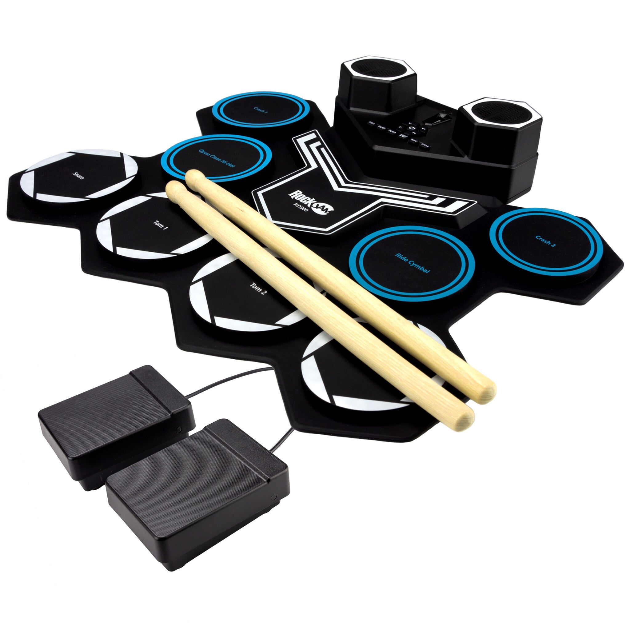 RockJam Roll Up Bluetooth Drum Kit with Built-in Battery & Drumsticks