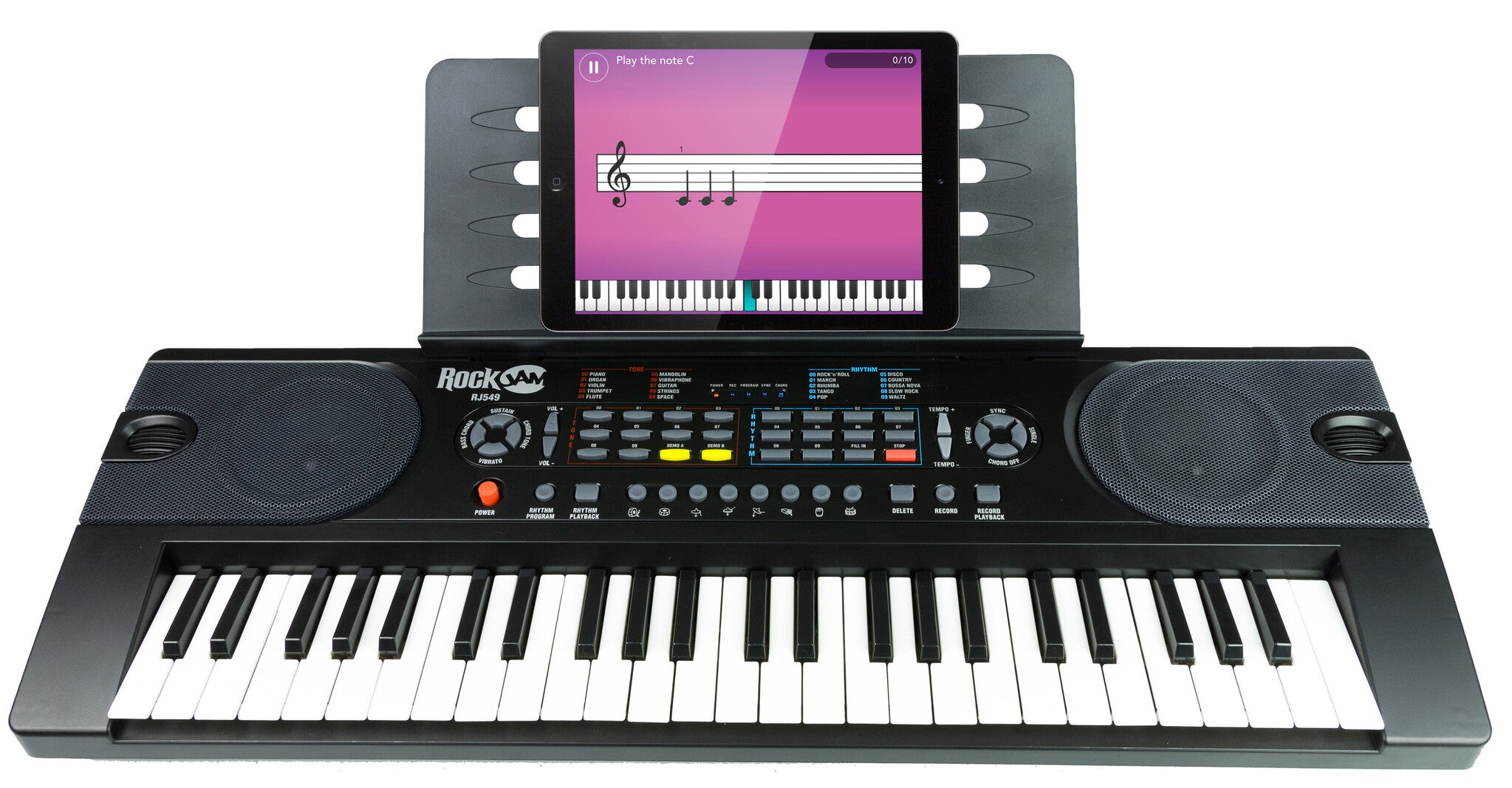 RockJam 49-Key Keyboard Piano with Sheet Music Stand, Piano Note Stickers & Lessons