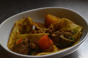 A lamb curry with Shanxi pulled noodles
