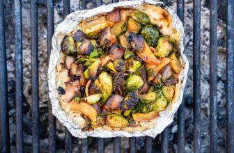 Foil Packet Grilled Brussels Sprouts with Apples and Bacon