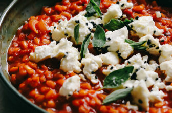 Saucy Tomato and Barley Risotto with Marinated Feta
