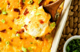Creamy Twice Baked Mashed Potatoes Casserole