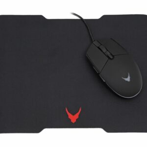 Varr Gaming Mouse and Mousepad/Mat Set, Gaming Mouse: Wired USB Mouse (Black/Red), Adjustable DPI (800, 1600, 2400 or 3200dpi), 6 Button with Scroll Wheel, Popular USB-A connection, Optical, LED Red backlight, Mousepad/Mat: Size 295x210x2mm